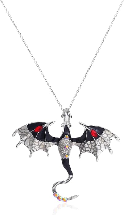 Rrdaily Gothic Dragon Necklace Crystal Enamel Dragon Pendant Necklace Vintage Dragon Animal Necklace Cartoon Flying Dragon Necklace Festival Birthday Jewelry for Men and Women