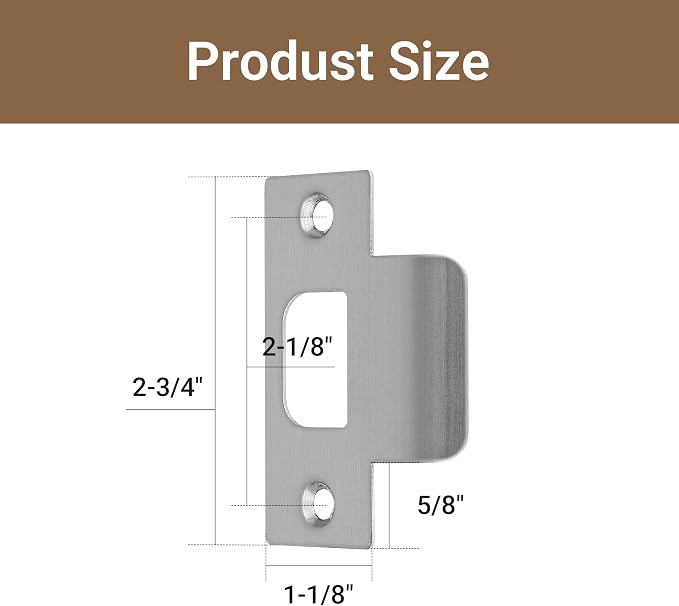 2 Pack Standard T-Strike Door Strike Plate, 2-1/8" Hole Spacing | Satin Nickel - Image 2