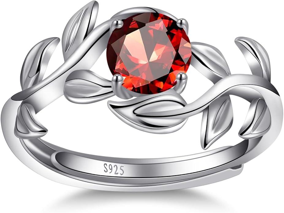 Adjustable Women Leaf|Wheat Grain|Filigree Ring 925 Sterling Silver Created Ruby|Sapphire|Cubic Zirconia Engagement Ring for Women Promise Wedding Ring Anniversary Valentines Open Size 5-9
