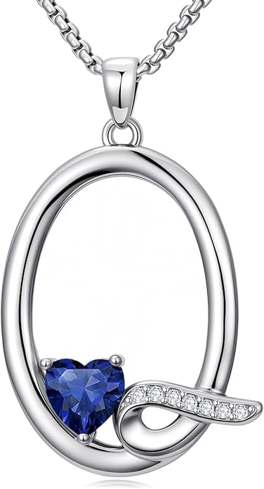 Valentines Day Gifts for Women Alphabet A to Z Initial Birthstone Pendant Necklaces for Women - 18k White Gold Plated Personalized Name Jewelry Valentine Mothers Day Birthday Gifts for Women Her Girlfriend