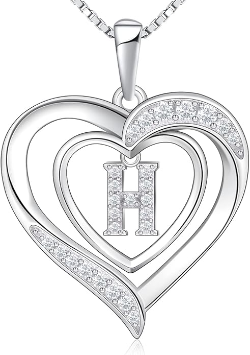 RIVIKO Heart Initial Necklace for Women, 925 Sterling Silver Letter Pendant,Personalized Charm Alphabet Jewelry Valentines Mother's Day Anniversary Christmas Birthday Gifts for Women Her Mom Wife