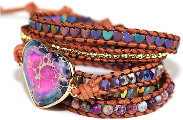 ZOSOJONA Women Wrap Bracelets Boho Natural Stone Jasper Turquoises Strand Bracelet Jewelry Collection
