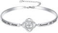 Valentines Day Gifts for Her, 18k White Gold Plated Love Knot Bracelets, Engraved Inspirational and Sentiment Bangle, Anniversary Birthday Jewelry Gift for Lover Wife Girlfriend Sister Friends