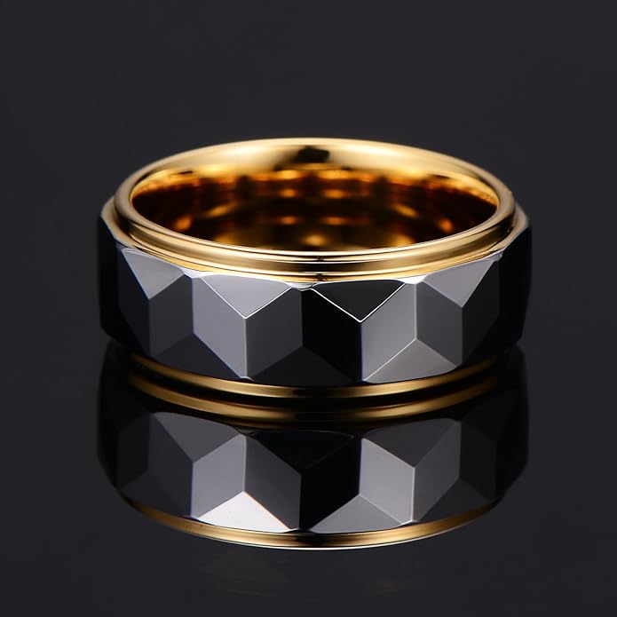 Architect Series: Faceted Prism Band | 8mm Wide Two-Tone Tungsten Wedding Ring