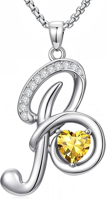 Valentines Day Gifts for Women Alphabet A to Z Initial Birthstone Pendant Necklaces for Women - 18k White Gold Plated Personalized Name Jewelry Valentine Mothers Day Birthday Gifts for Women Her Girlfriend