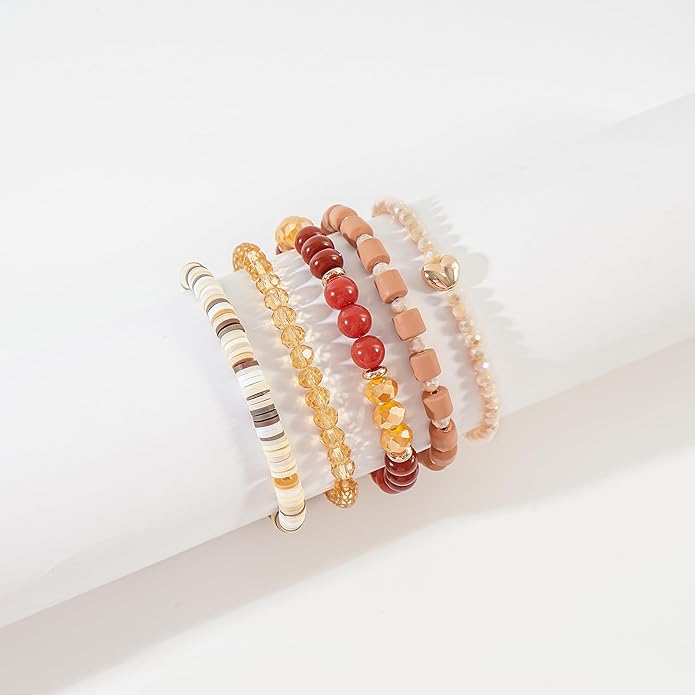 Heishi Beaded Stretch Bracelets for Women Stackable Polymer Clay Beads Bracelets Friendship Boho Summer Beach Bracelet Jewelry Set