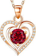 RIVIKO Heart Birthstone Pendant Necklace for Women 925 Sterling Silver Zirconia Necklaces Valentine's Day Anniversary Birthday Mothers Day Jewelry Gifts For Her Mother Wife