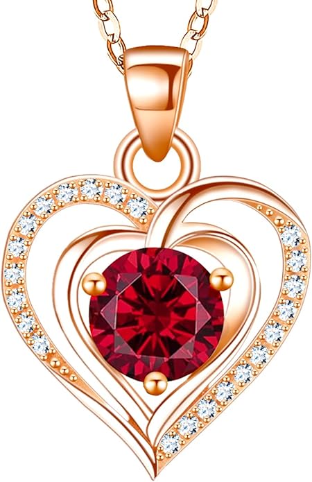 RIVIKO Heart Birthstone Pendant Necklace for Women 925 Sterling Silver Zirconia Necklaces Valentine's Day Anniversary Birthday Mothers Day Jewelry Gifts For Her Mother Wife