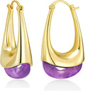 Long Oval Chunky Dangle 18K gold plated Hoops with Colored Resin Gemstone Statement Earrings for Women by SNGIA, (Green, Brown, Blue, Pink, White, Cream), Bold Drop Handmade Exaggerated Irregular Trendy Bohemian Jewelry Gifts, Unique Dangling Teardrop ...