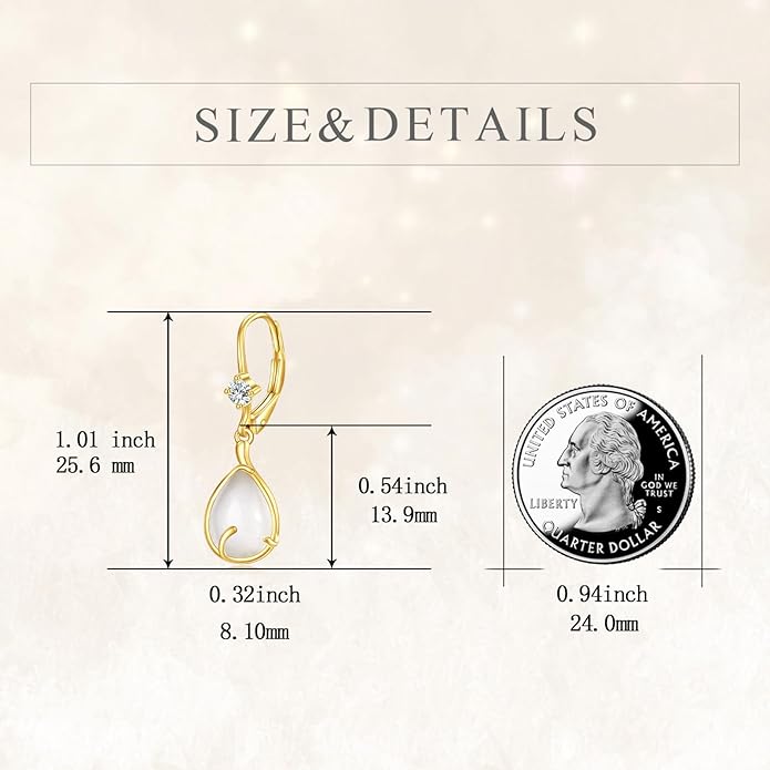 DOVRAN 10K 14K Solid Gold Leverback Earrings for Women Real Yellow Gold Filigree Dangle Earrings Trendy Jewelry Birthday Christmas Gifts for Wife Mom