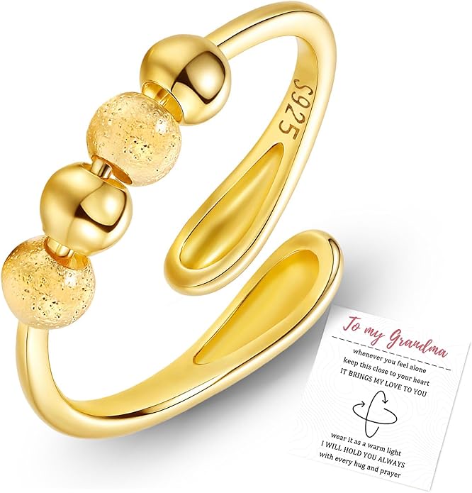 HEEYA Anxiety Rings for Women,Sterling Silver Rings to my Daughter,Adjustable Stress Spinner Ring with Beads,Anxiety Fidget Ring for Women,Thumb Jewelry for Birthday,Christmas with Gift Card