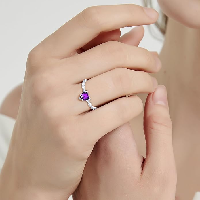 1.25ct Womens Heart Promise Ring, 925 Sterling Silver Heart Cut Created Emerald/Sapphire/Amethyst/Ruby/Cubic Zirconia/Opal Twisted Vine Engagement Ring for Women Size 5-10