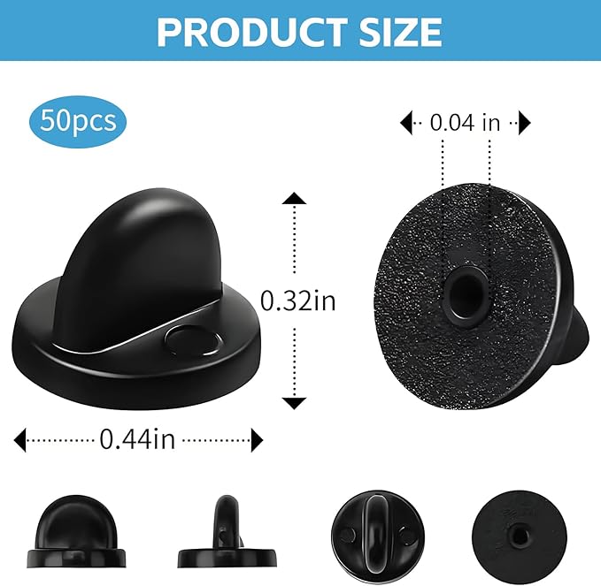 50PCS Rubber Pin Backs – PVC Lapel Pin Backings, Replacement for Enamel Pins, Badges, Hats, Brooch, Tie Tack, Butterfly Clutch Cap Keepers – Securely Hold Pins & Accessories - Black