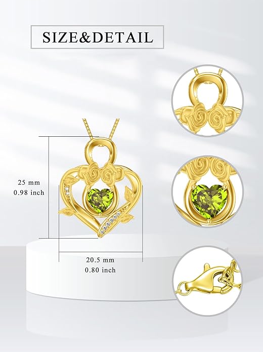 Midari 18K Gold Heart Birthstone Necklace 18K Gold Infinity Rose Necklace Birthday Christmas Jewelry Gifts for Women Wife Her Daughter Mom