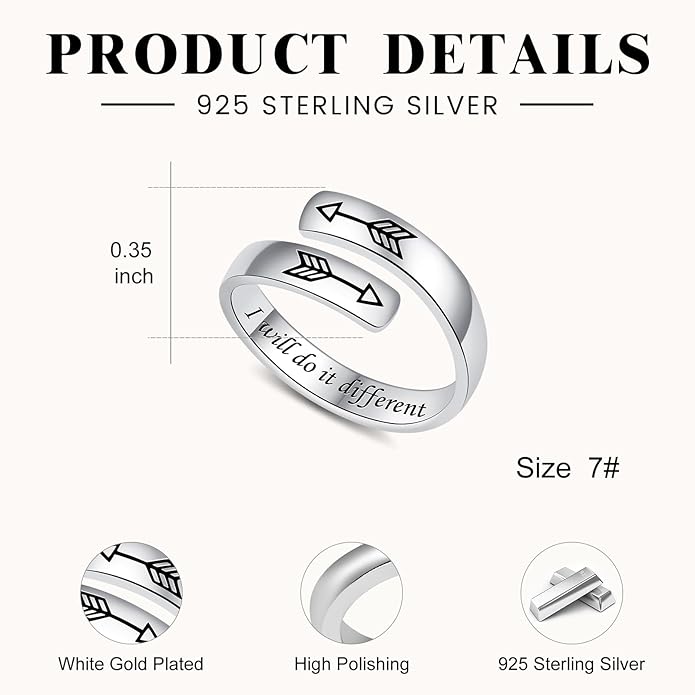 Adjustable Hope Rings 925 Sterling Silver Always with you Ring Inspirational Jewelry Encouragement Gifts for Women
