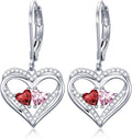Valentines Day Gifts for Women, Heart Leverback Earrings Double Birthstone Dangle Earrings for Women, Love Jewelry for Her, Anniversary Birthday Gift for Mom Wife Girlfriend