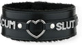 Pink Furry Heart O-ring Leather Choker Collar For Women, Handmade Punk Gothic Letter Necklace Adjustable Fashion Jewelry