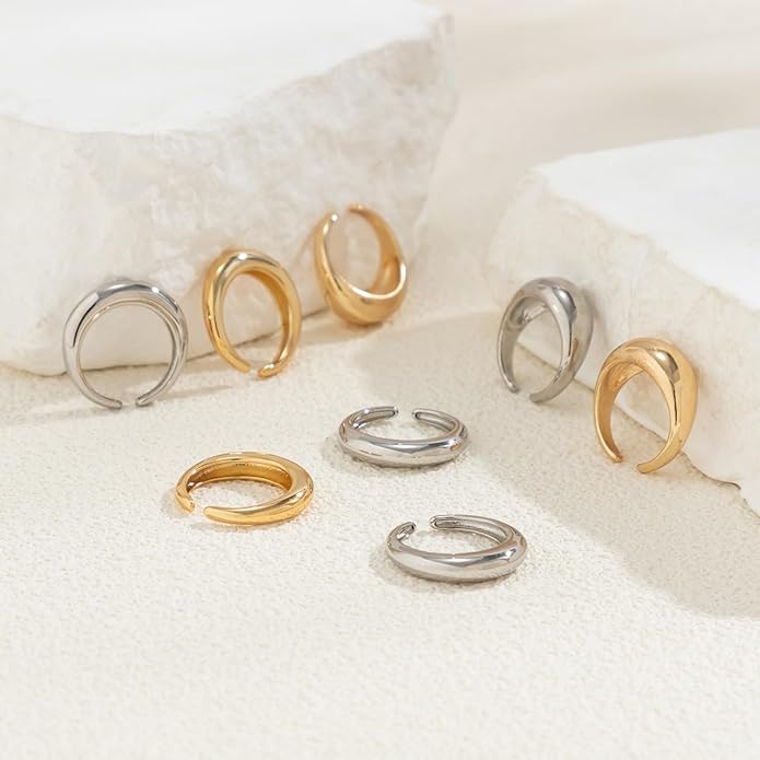 MIFYNN Chunky Gold Rings for Women Gold Silver Adjustable Thick Ring Fashion Statement Ring Open Dome Ring Chunky Silver Rings Geometric Curved Minimalist Simple Rings