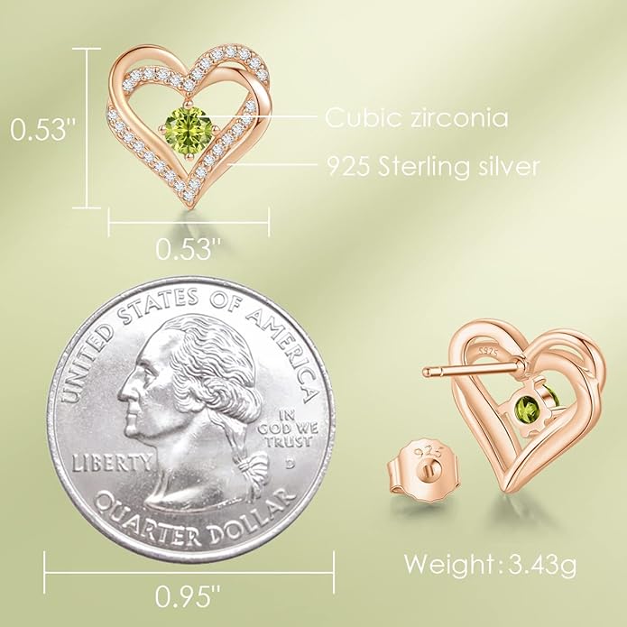 CDE Forever Love Heart Stud Earrings for Women, 925 Sterling Silver Birthstone Heart Stud Earrings Christmas Day Mother's Day Gift Anniversary Birthday Jewelry Gifts for Women Wife Her