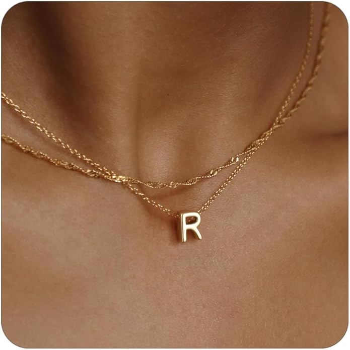 Initial Necklaces for Women, Trendy 14K Gold Plated Layered Necklace Dainty A-Z Letter Custom Name Personalized Choker Necklaces Non Tarnish Fashion Accessories Gold Jewelry Birthday Gifts for Her