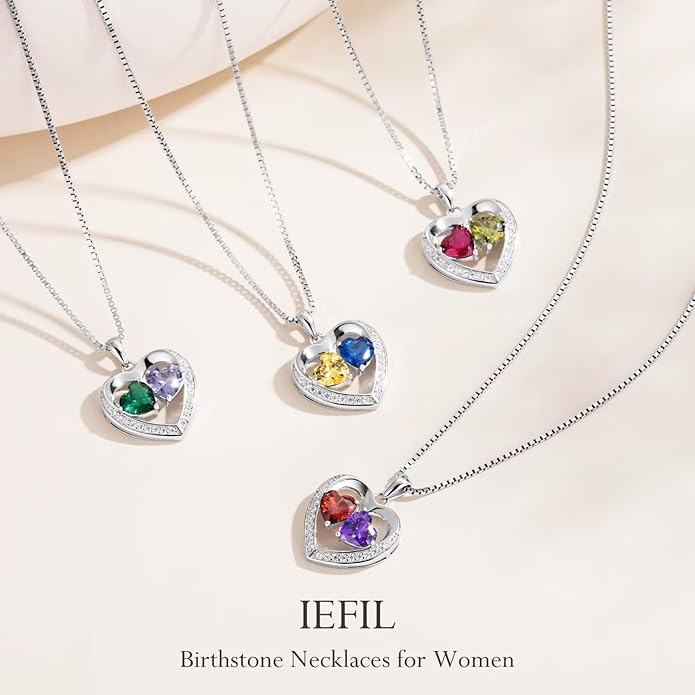 Iefil Valentines Day Gifts for Her - 925 Sterling Silver Heart Birthstone Necklace, Anniversary Birthday Gifts for Women Wife Girlfriend Mom Her