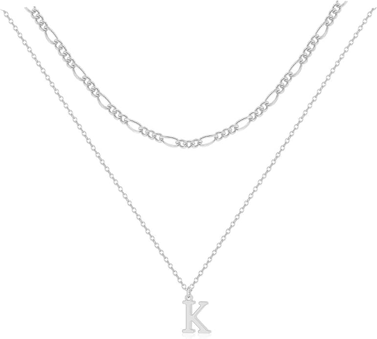 Initial Necklaces for Women Dainty Gold Silver Layered Letter Pendant Necklace Cute Figaro Chain Choker Necklace Personalized Trendy Stuff Jewelry Stack Gift for Women Her