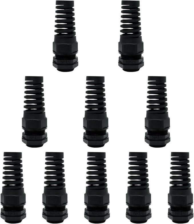 10Pcs NPT 3/8" IP68 Waterproof Cable Gland Flex Spiral Strain Relief Black by LeMotech