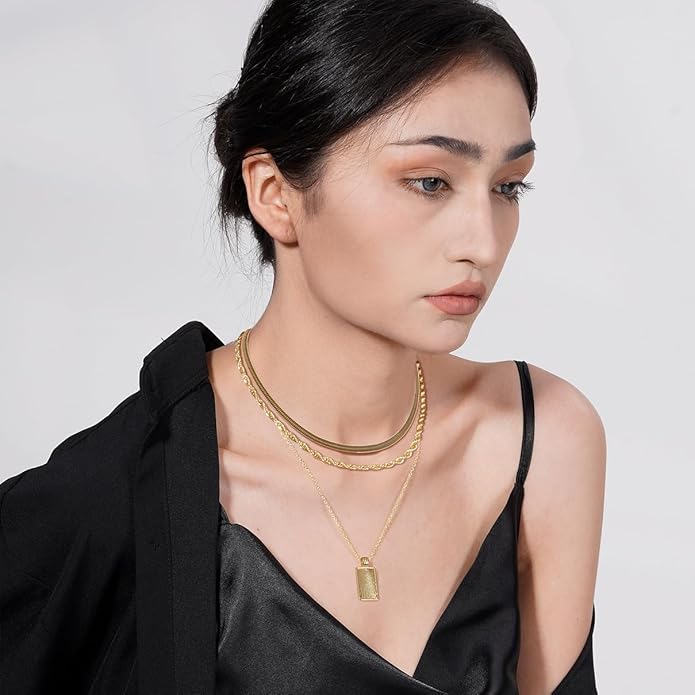 Layered Gold Necklaces for Women, Stackable 14K Gold Plated Necklace, Dainty Cross/Circle/Heart Pendant layered Necklace, Adjustable Dainty Gold/Silver Necklace Jewelry Set for Women