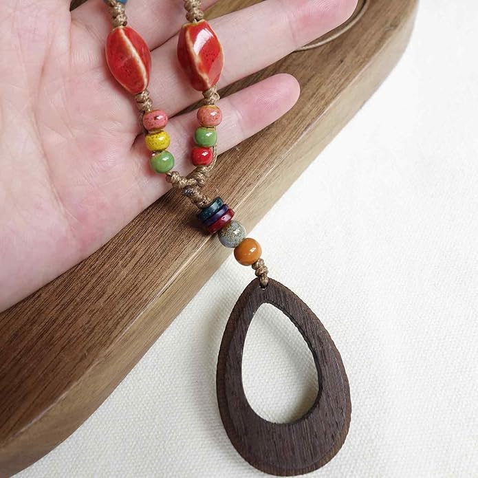 Boho Style Colorful Ceramic Bead Strand Necklace Adjustable Bohemian Jewelry Gift for Women, Fashion Clothing Matching Necklace
