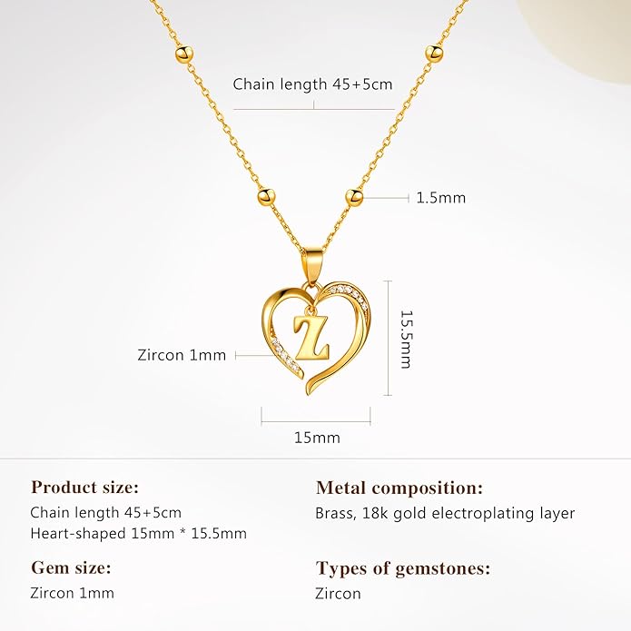 Cicy Bell Womens Heart Initial Necklace for Women 18k Gold Plated Shell Personalized Letter Pendant Necklace 17.7'' with 2'' Extender