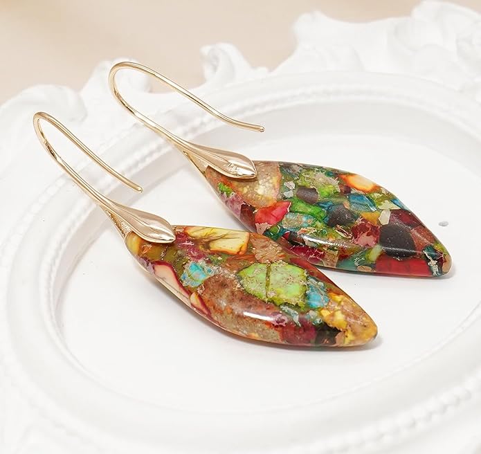 Natural Stone Earrings Multishape Dangle Drop Earrings Boho Stone Earring for Women
