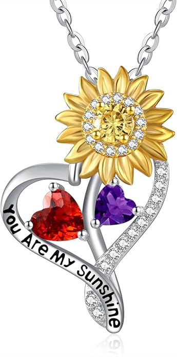 Valentine's Day Gifts for Wife 925 Sterling Silver Double Birthstone Pendant Necklaces I Love You for Always and Forever Necklace Anniversary Birthday Gifts for Wife Girlfriend Mom Her