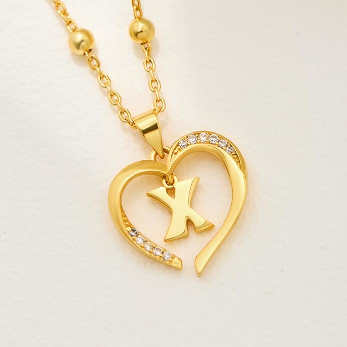 Cicy Bell Womens Heart Initial Necklace for Women 18k Gold Plated Shell Personalized Letter Pendant Necklace 17.7'' with 2'' Extender