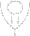 Hadskiss Jewelry Set for Women, Necklace Dangle Earrings Bracelet Set with White AAA Cubic Zirconia, Allergy Free Wedding Party Jewelry for Bridal Bridesmaid