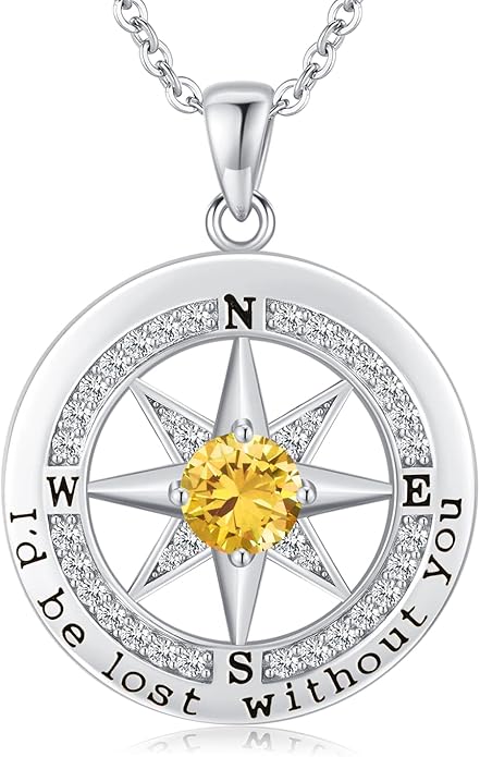 S925 Necklace Gift for Wife |Compass Jewelry |Women Anniversary |Sterling Silver |Girlfriend Birthday Gifts for Her Valentines |I'd be Lost without You |Jewel 18K Gold