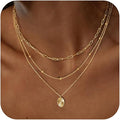 Layered Necklaces for Women,Dainty 14k Gold Plated CZ Layered Choker Necklace for Women Trendy Non Tarnish Hypoallergenic Beaded Paperclip Chain Necklace Stack Women's Minimalist Gold Jewelry Gifts