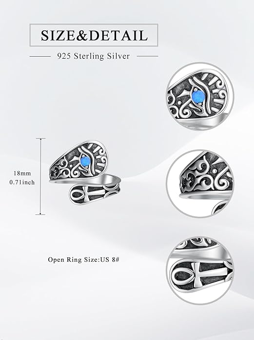 Midari Sun and Moon/Bee/Celtic/Life of Tree/Lotus Spoon Ring for Women 925 Sterling Silver Adjustable Ring Open Ring for Women Men Halloween Birthday Gift