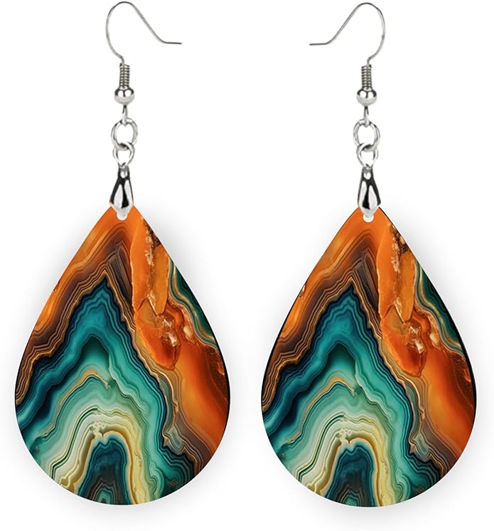Teardrop Wood Earrings Light Weight Printed Image Dangle Jewelry, Fun and Funky Earrings