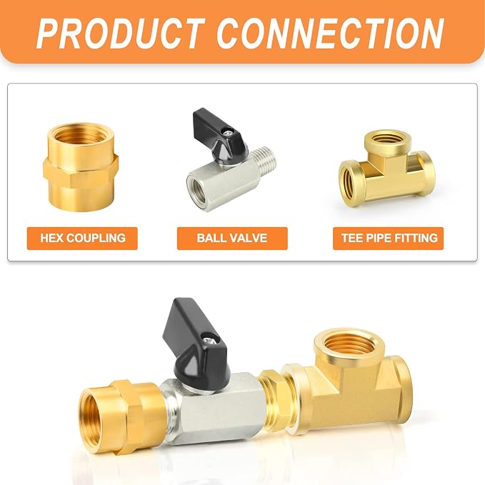 GASHER 8PCS 1/2 Inch NPT Brass Pipe Fitting, Female and Male Thread Mini Ball - Image 2