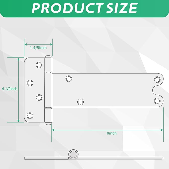 8 in T-Strap Shed Door Hinges, 4 Pack Heavy Duty Tee Hinge, 300 Lbs Capacity | - Image 3