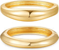 2pcs Gold Bangle Bracelets for Women, Trendy Hinged Cuff Open Wide Chunky Gold Bracelet Stack Arm Cuff Jewelry for Women