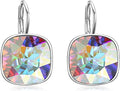 AOBOCO Sterling Silver Leverback Earrings Embellished with Crystals from Austria, Hypoallergenic Cushion Cut Square Crystal Earrings, Fine Anniversary Birthday Jewelry Gifts for Women