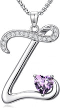 Valentines Day Gifts for Women Alphabet A to Z Initial Birthstone Pendant Necklaces for Women - 18k White Gold Plated Personalized Name Jewelry Valentine Mothers Day Birthday Gifts for Women Her Girlfriend