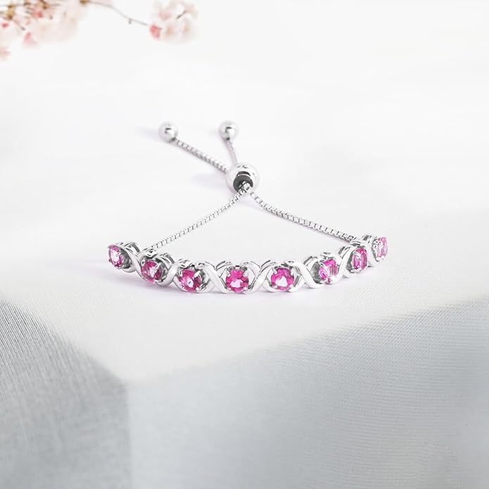 Birthstone Bangle Bracelet for Women Classic Beautiful 925 Sterling Silver Sparkling Gemstone XO Bolo Tennis Bracelet Fine Wrist Jewelry 4.2 Ct, 11"