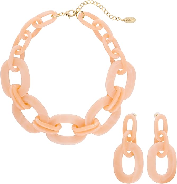 Bocar Acrylic Chunky Statement Necklace for Women Cube Link Chain Collar Necklace and Hoop Earrings Costome Jewelry Set