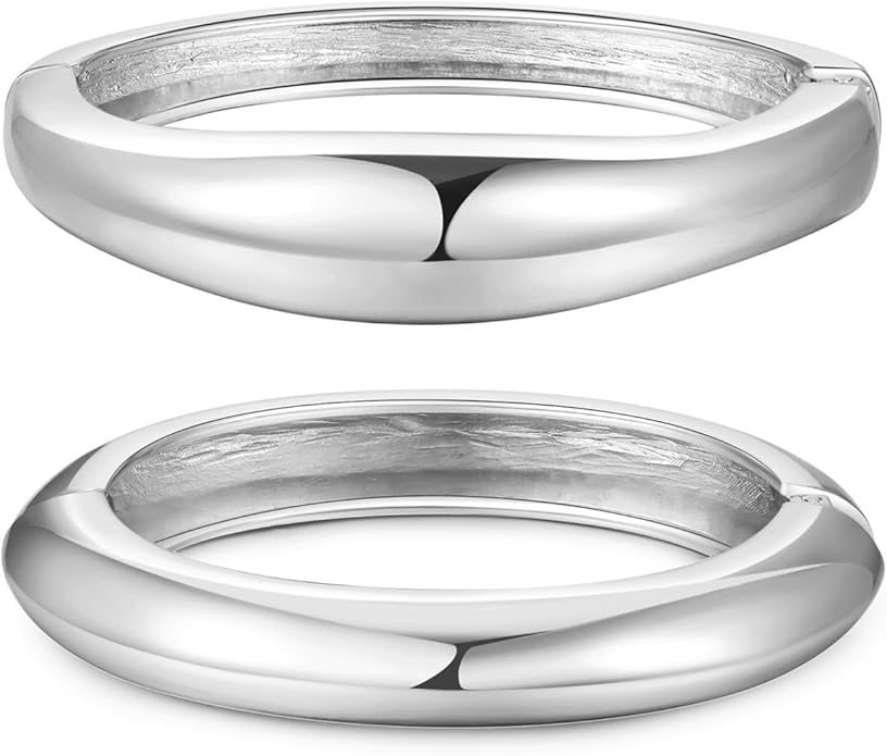 2pcs Gold Bangle Bracelets for Women, Trendy Hinged Cuff Open Wide Chunky Gold Bracelet Stack Arm Cuff Jewelry for Women