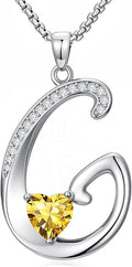 Valentines Day Gifts for Women Alphabet A to Z Initial Birthstone Pendant Necklaces for Women - 18k White Gold Plated Personalized Name Jewelry Valentine Mothers Day Birthday Gifts for Women Her Girlfriend
