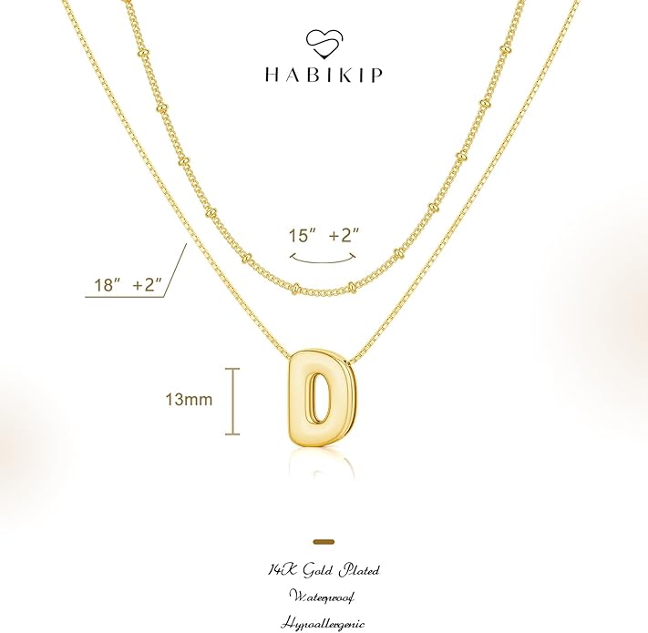 Initial 14K Gold Plated Necklaces for Women, Layered Bubble Letter A-Z Necklace Pendant Choker Necklaces for Women Trendy Monogram Name Necklace Personalized Jewelry for Women