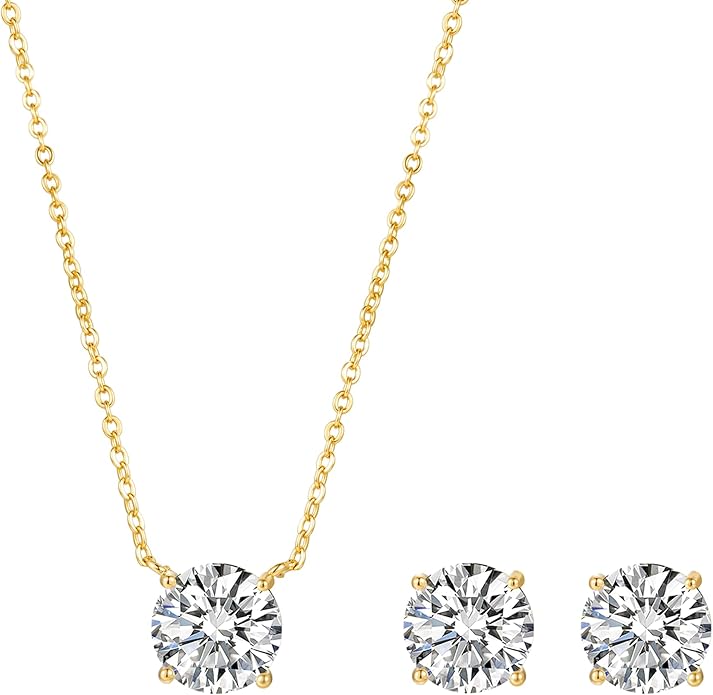 COBI Jewelry Set for Women, 18K Gold & Rhodium Plated CZ Necklace & Earrings, Clover Halo Infinity Solitaire Feather Designs, Dainty Crystal Pendant Sets, Trendy Fashion Gifts for Her