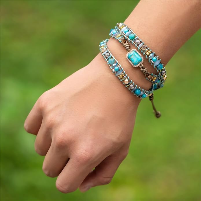 YGLINE Boho Handmade Wrap Leather Tube Crystal Stone Bracelet for Women